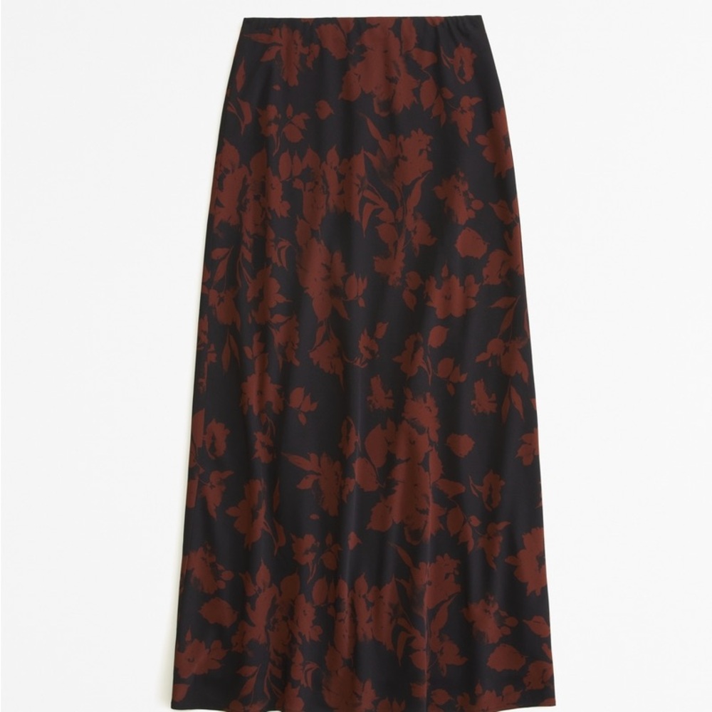 NWT Abercrombie Women’s Matte Satin Midi Skirt Small Petite Black Red Floral